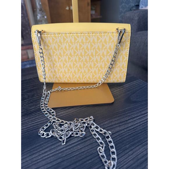 Michael Kors Yellow Signature Coated Canvas and Leather Envelope Flap Clutch Bag - Picture 5 of 6